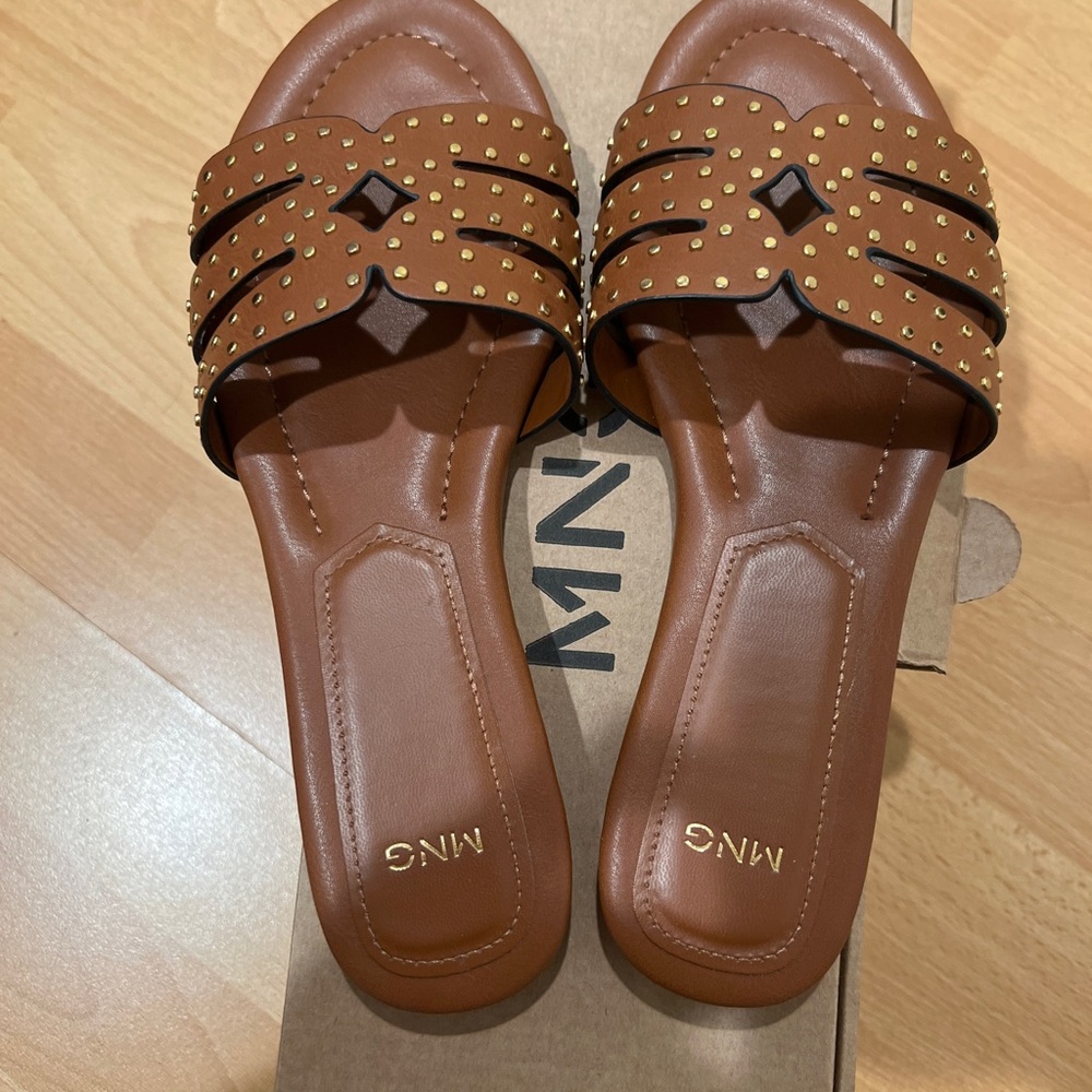 Mango Brown Studded Women's Sandals